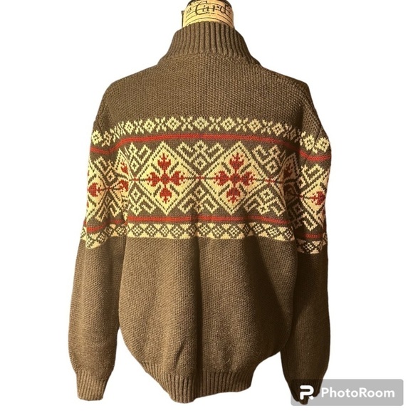 IZOD Heavy Warm 1/4 Zip Sweater Gray Red Cream 2XL - Picture 4 of 7